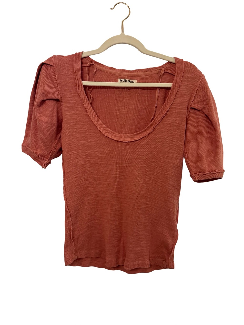 We The Free Dusty Rose Short Sleeve Puff Sleeves Scoop Neck Fall Feminine Top Sm